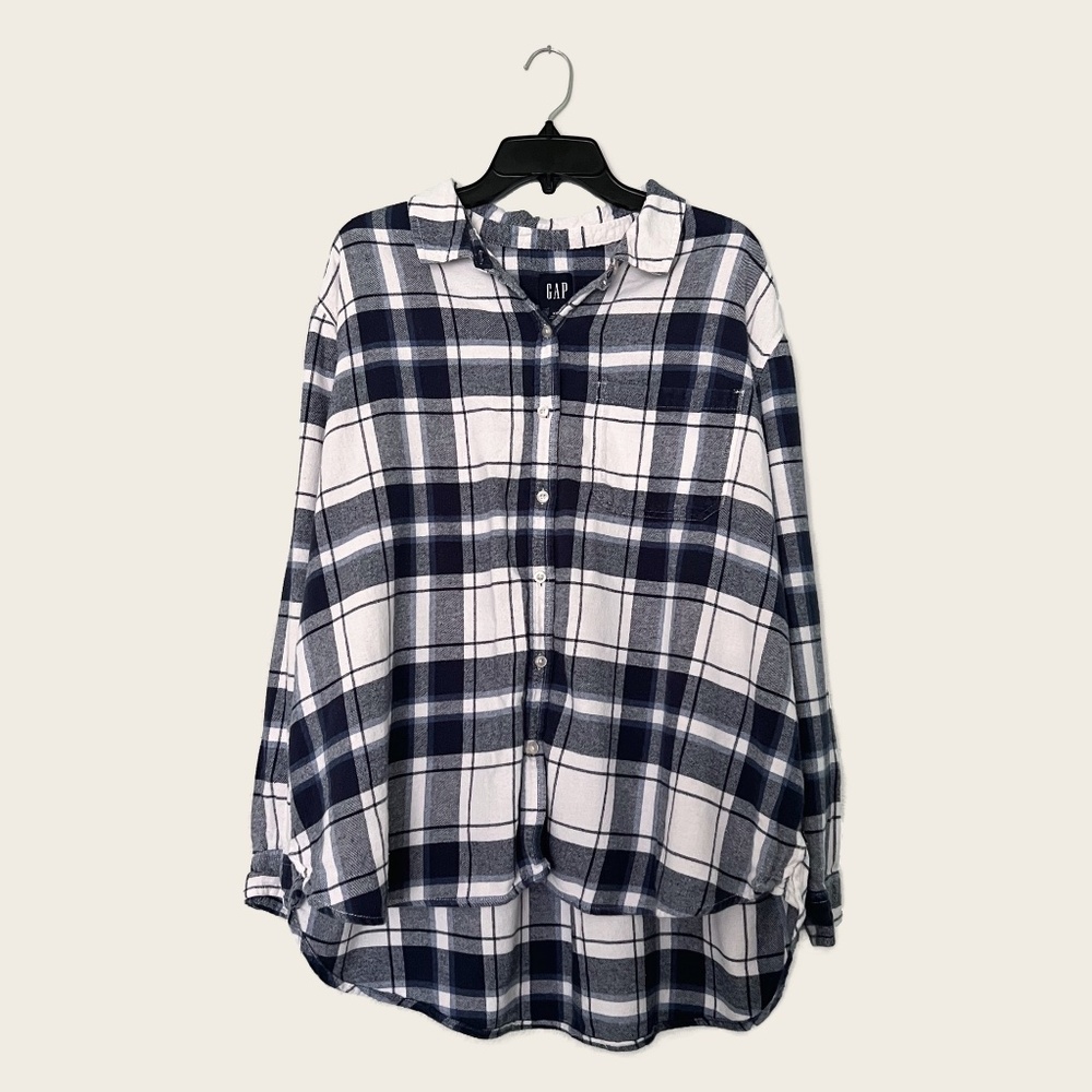 GAP Blue & White Ariella Boyfriend Flannel Top